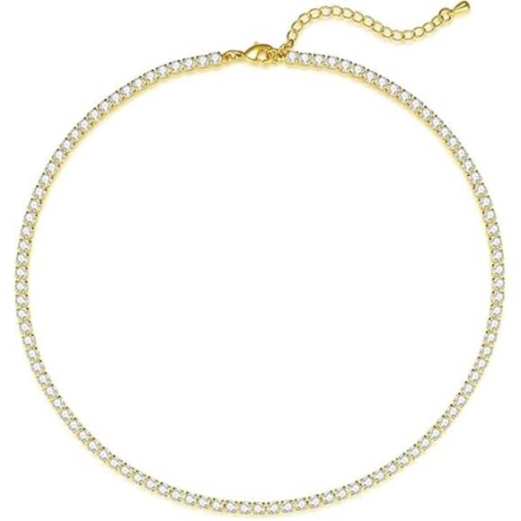 Tennis Necklace 14K Gold Plated Rhinestone Butterfly Choker Necklaces 3mm - Picture 7 of 7